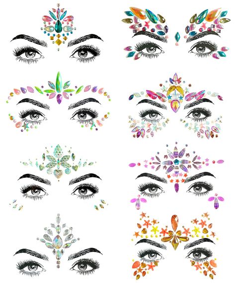 Crystal Birthday Party, Festival Face Jewels, Face Glitter, Face Crystals, Dark Mermaid, Tattoo Face, Festival Face, Crystal Stickers, Face Gems