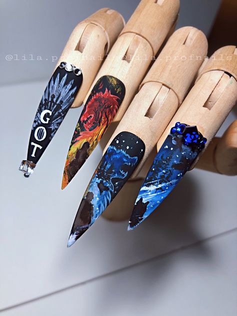 Game Of Thrones Nail Art, Targaryen Nails, Game Of Thrones Nails, Nails Watercolor, Winter Nails Acrylic, Game Of Thrones Art, Nails Halloween, Nails Acrylic, Nails Design