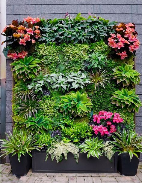 Living wall garden with flowers Garden Walls Ideas, Wall Garden Ideas, Porch For Camper, Garden Green Wall, Patio Walls, Living Wall Garden, Garden With Flowers, Patio Wall, Walled Garden