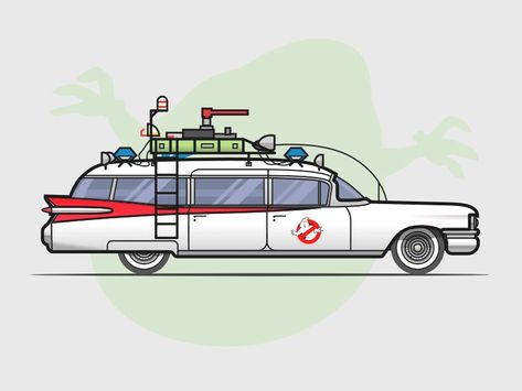 The Ecto-1 from Ghostbusters by Csaba Gyulai on Dribbble Ghostbusters Drawing, Ghostbusters Car, Ghostbusters Party, Cartoon Car Drawing, Car Side View, Quilting Quotes, Hip Thigh Tattoos, Drawing Bag, Drawing Wallpaper