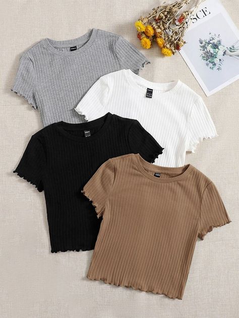 Celana Jins Wanita, Trendy Dress Outfits, Shein Outfits, Easy Trendy Outfits, Simple Trendy Outfits, Women T Shirts, Really Cute Outfits, Cute Simple Outfits, Knit Tees