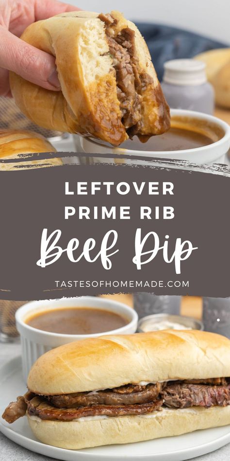 Prime Rib Sandwich French Dip, Using Leftover Roast Beef, Beef Dip Sandwiches, Beef Dips, Homemade Au Jus, Leftover Prime Rib Recipes, Prime Rib Sandwich, Leftover Prime Rib, Leftover Gravy