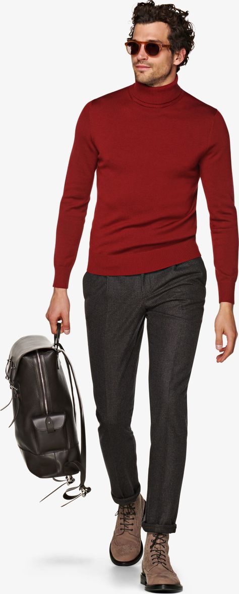 Red Turtleneck Outfit Men, Roll Neck Sweater Outfit, Red Turtleneck Outfit, Mens Roll Neck Sweater, Turtleneck Outfit Men, Turtleneck Outfit, Red Turtleneck, Bold Patterns, Tuxedo Shirts