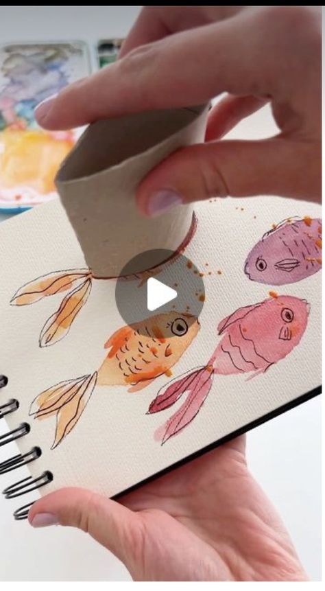 Unusual Watercolor Paintings, Easy Watercolor Paintings For Kids, Watercolor Ideas For Kids, Kids Watercolor Painting Ideas, Fun Watercolor Ideas, Flower Gouache, Fish Drawing For Kids, Learn Watercolor Painting, Instagram Painting