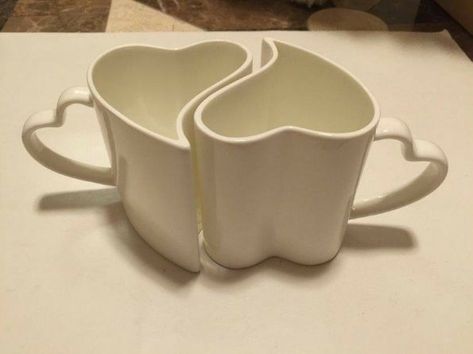 Heart Cups Mugs, Couple Mugs Aesthetic, Things Shaped Like Hearts, Cute Mug Handles, Matching Mugs Aesthetic, Pairs Of Things, Heart Shaped Objects, Heart Kitchen Accessories, Cute Clay Cups