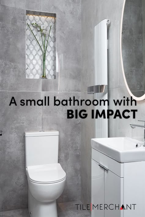 When it comes to homes in Ireland, it is often said bigger is better. However, big spaces aren't always available to everyone and they do come with their downsides. More cleaning anyone? You can still create an INCREDIBLE bathroom with Large-Format Tiles, even if your bathroom is compact. Just check out our gorgeous projects featuring our wall and floor large-format tiles. #largetiles #bathroom #bathroomideas Bathroom With Large Format Tiles, Small Bathroom With Big Tiles, Small Bathroom Large Tile Ideas, Bathroom Ideas Big Tiles, Bathroom Big Tiles, Big Tiles Bathroom, Bathroom Ideas Large, Tudor Bathroom, Small Ensuite Bathroom