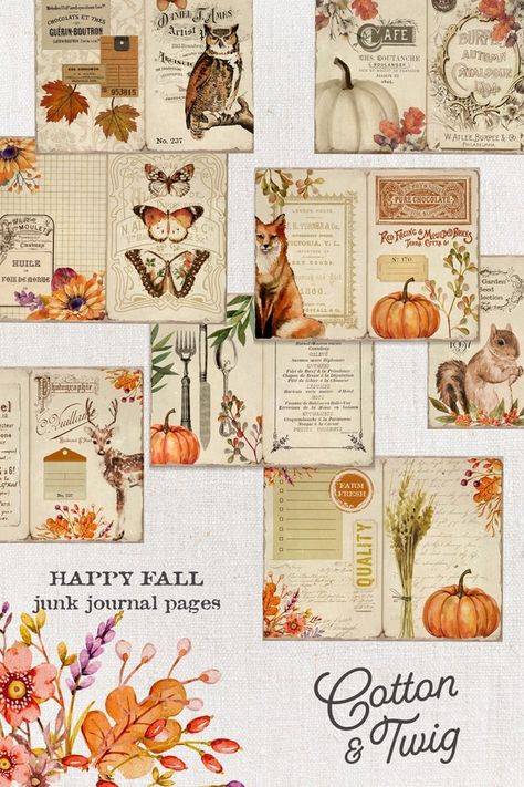 Fall Junk Journal Printable Vintage Pumpkins Autumn | Etsy Fall Junk Journal Pages, Fall Printables Free Autumn, Vintage Bujo, Vintage Pumpkins, Fall Junk Journal, Junque Journal, Journaling Vintage, Planners Ideas, Digital Ephemera