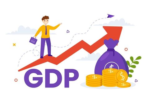 GDP or Gross Domestic Product Vector Illustration with Economic Growth Column and Market Productivity Chart in Flat Cartoon Hand Drawn Templates Economic Growth Drawing, Economic Growth Illustration, Economics Drawing, Economy Poster, Gross Domestic Product, Economic Growth, Economics, Cartoon Art, Vector Art