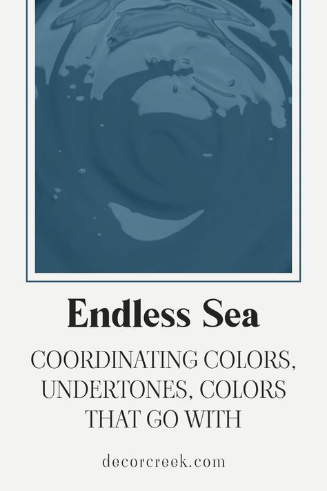 Endless Sea SW 9150 Sherwin-Williams | Coordinating Colors, Undertones Sherwin Williams Blue, Repose Gray, Modern And Traditional Decor, Pallet Painting, Cool Undertones, Color Pairing, Dark Blue Color, Trim Color, Complementary Colors