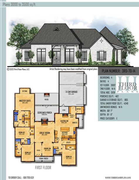 This beautiful 4 bedrooms 4 baths home plan has open concepts. Chefs' kitchen w/ walk pantry, large island, a keeping room with fireplace. The master bedroom suite has sittting room with rear views his and hers walk in closets, separate tub & shower. The office has rear views. Next to the friends entry is a court load 3 car garage with storage. All this for just 3100 Sq. Ft. H&C Friends Entry, Keeping Room With Fireplace, Garage With Storage, Room With Fireplace, Walk In Closets, Keeping Room, 3 Car Garage, Tub Shower, Home Plan