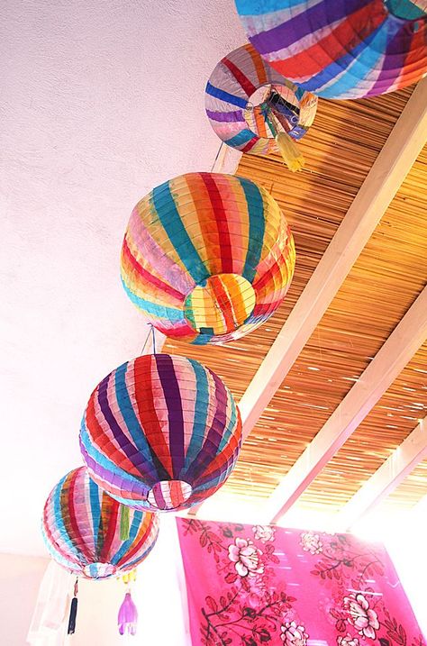 Sukkot decoraTIONS | Sukkah Decorations Paper Striped Lanterns Round Paper Lanterns Decoration, Sukkot Ideas, Sukkah Decorations, Sukkot Decorations, Tissue Paper Lanterns, Lantern Christmas Decor, Sky Lantern, Paper Lanterns Party, Installation Ideas