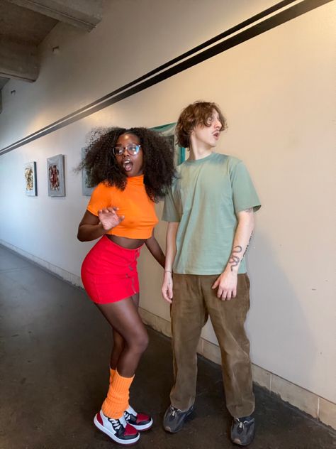 Velma And Shaggy Costume Black Couple, Interacial Couple Halloween Costumes, Black Couples Halloween Outfits, Black And White Couple Costume, Bwwm Halloween Costumes, Cute Duo Halloween Costumes Couples, You Ladies Alright Ref, Interracial Costumes, Cute Couple Customes Halloween Costumes