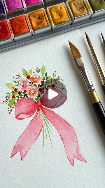 KINGART | Premium Brushes & Art Supplies on Instagram: "Valentine's Day is less than a week away! Let's learn how to paint a bow using a dagger brush so you can add it to all your floral bouquet paintings!
.
Art created by: @simply.seema
Featuring: Size 1/4 Original Gold® 9800 Dagger Brush
.
.
.
.
#KINGART #KINGARTbrush #paintbrush #originalgold #daggerbrush #whatwillyoucreatetoday #norulesjustart #artsupplies #watercolor #watercolorart #watercolordaily #watercolorartist" Watercolor Paintings For Beginners, Learn How To Paint, King Art, Paintings Art, Watercolor Artist, Learn To Paint, How To Paint, Floral Bouquets, Paint Brushes