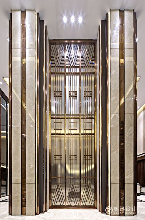 Hotel Doors Design, Lift Lobby, Elevator Design, Casa Loft, Interior Columns, Arsitektur Masjid, Pillar Design, Hotel Door, Motif Art Deco