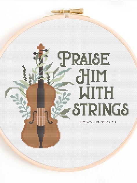 Cross Stitch Patterns Christian, Cross Stitch Music Patterns, Cross Stitch Bible Verse Pattern, Violin Cross Stitch, Bible Verse Cross Stitch Patterns, Catholic Cross Stitch, Lds Cross Stitch, Cross Stitch Christian, Christian Cross Stitch Patterns Free