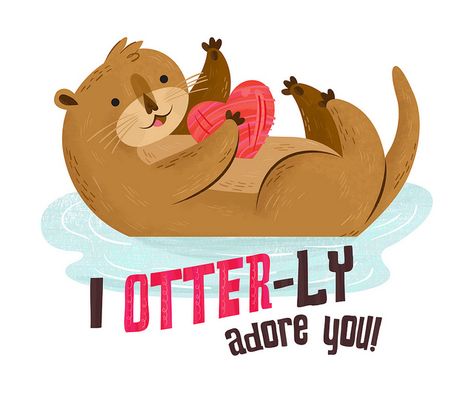 Otter Valentine by Alyssa Nassner Encouraging Puns, Paper Bicycle, Sweet Puns, Otter Valentines, Otter Puns, Punny Puns, Love Puns, Animal Puns, Cute Puns