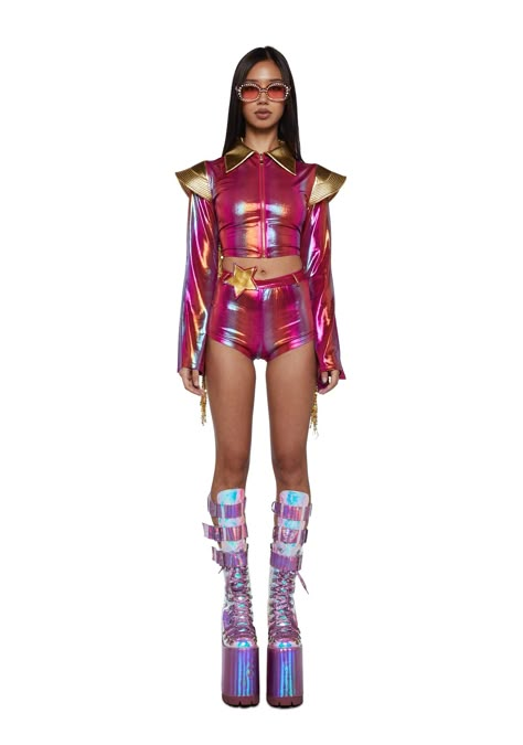 base Pink Space Outfit, Dolls Kill Costume, Elton John Costume Women, Pop Star Fashion, Galactic Glam Outfit, Pop Star Costume, Galactic Costume, Rock Star Costume Women, Glam Rock Fashion