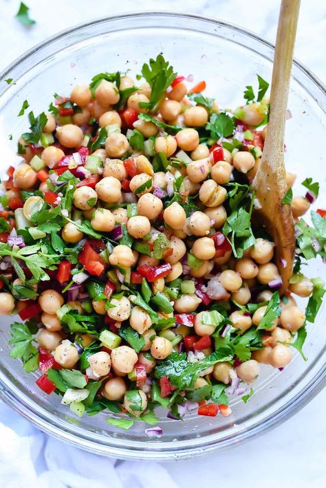 Outrageous Herbacious Mediterranean Salad | foodiecrush.com Salad Chickpeas, Mediterranean Chickpea, Parsley Salad, Mediterranean Chickpea Salad, Chickpea Salad Recipes, Mediterranean Salad, Ambrosia Salad, Pea Salad, Summer Salad Recipes