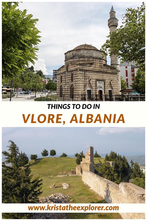 Ottoman period mosque with tower in old town of Vlore. View of a ruined castle wall outside of Vlore in Albania. Vlore Albania, Albanian Riviera, Albania Travel, Archaeological Site, Albania, Travel Blogger, Travel Blog, Travel Inspiration, Travel Destinations