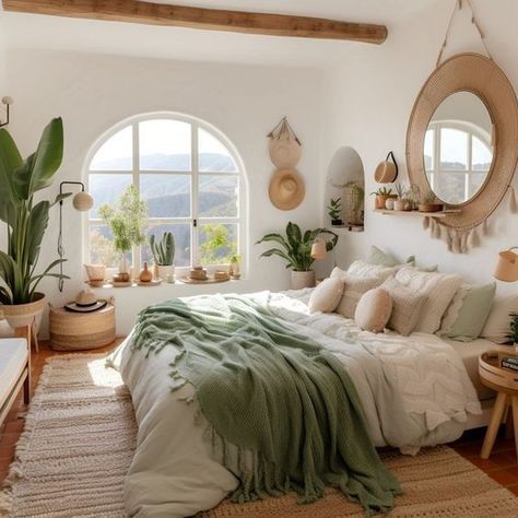 Cozy Reading Bedroom Aesthetic, Soft Cottagecore Aesthetic, Cottagecore Bedroom Decor, Cottagecore Bedroom, Fur Rugs, Boho Bedroom Design, Lots Of Plants, Sage Green Bedroom, Stil Boho