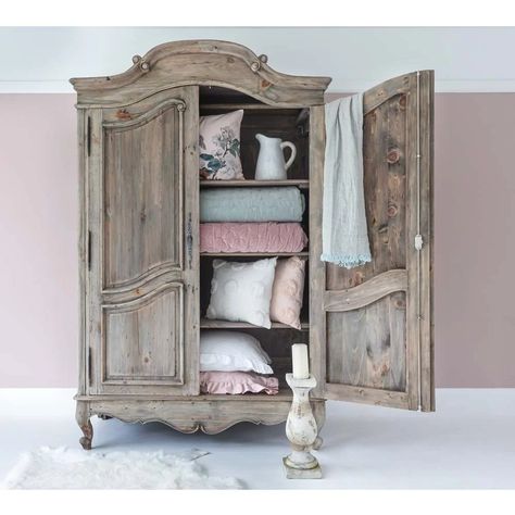 Chateauneuf Rustic 2-Door French Armoire | Reclaimed Wardrobe Rustic French Furniture, Armoire Bedroom, Wooden Armoire, Armoire Makeover, Solid Wood Wardrobes, French Armoire, French Country Bedrooms, French Bed, Linen Cupboard