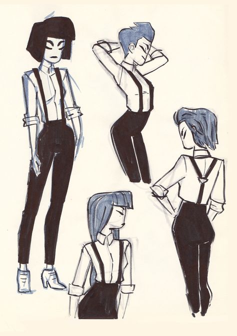 Suspenders Drawing Reference, Suspenders Character Design, Suspenders Reference, Suspenders Drawing, Tie Drawing, Drawing Hairstyles, Hairstyles Cute, Drawing Guide, Nice Art