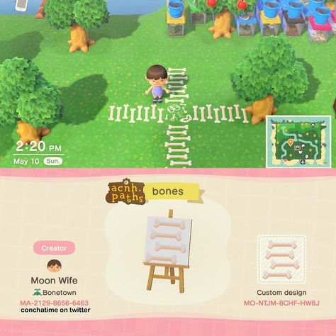 ✨Animal Crossing Patterns ✨ on Instagram: “I just think this bone path is really fun ✨Credit✨ Conchatime on twitter ✨ Tags ✨ #acnh #animalcrossing #animalcrossingnewhorizons…” Halloweencore Animal Crossing, Spooky Path Acnh, Acnh Halloween Path Codes, Halloween Codes Acnh, Halloween Animal Crossing Codes, Acnh Spooky Codes, Animal Crossing Halloween Codes, Anch Halloween, Animal Crossing Spooky