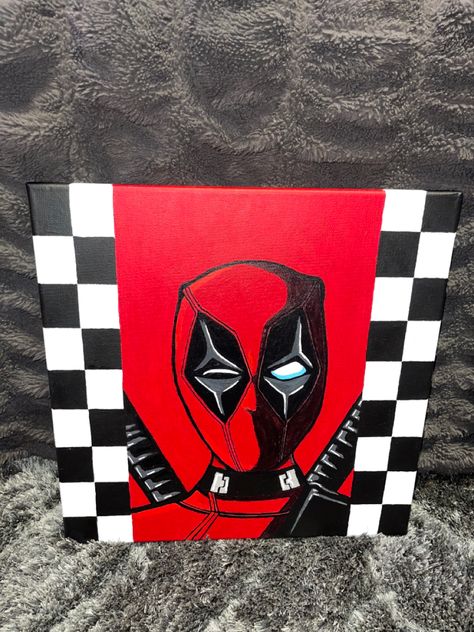 Deadpool Acrylic Painting, Deadpool Painting Easy, Deadpool Canvas Painting, Deadpool Painting, Deadpool Theme, Marvel Paintings, Acrylic Canvas Painting, Canvas Drawing, Oil Pastel Art