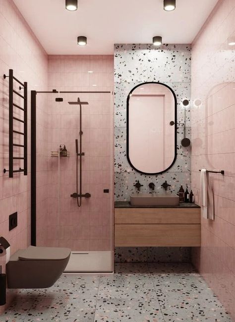 Popular Bathroom Designs, Toilet And Bathroom Design, Bathroom Decor Luxury, Washroom Design, Bathroom Design Decor, Bathroom Inspiration Decor, Bathroom Design Luxury, Pink Bathroom, Small Bathroom Decor