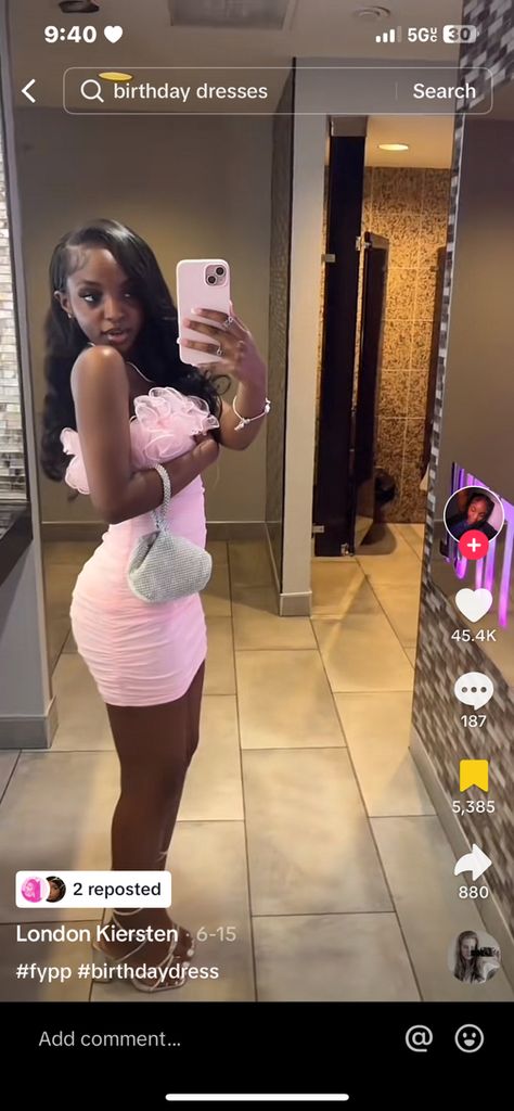 Pink Homecoming Outfit, Pink 18th Birthday Outfit, Hoco Dresses Black Women Pink, Restaurants To Go To For Your Birthday, 13 Birthday Dress Ideas, 13 Birthday Dresses, Pink Dress Photoshoot Picture Ideas, Sweet 16 Outfits Pink, Birthday Outfit 15th Birthday