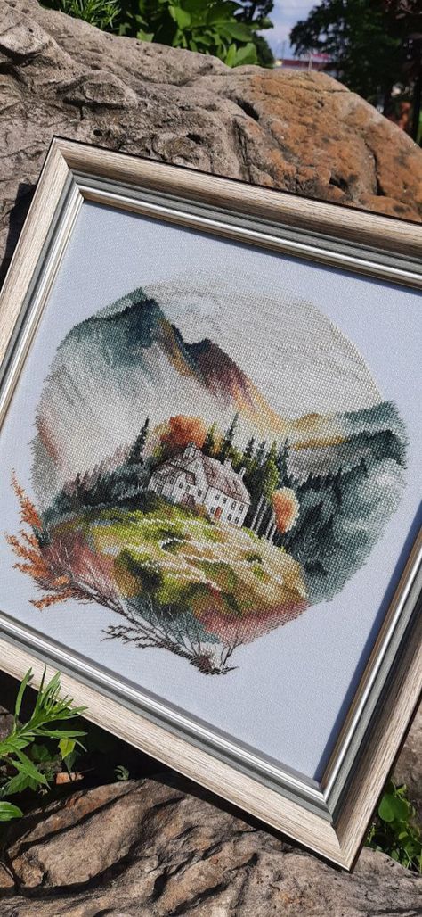 Buy Watercolor Mountain Landscape Embroidery Cross-stitch Pattern, PDF Digital, Hand Embroidery, Counted Cross Stitch, Modern Cross Stitch Online in India - Etsy Watercolor Mountain Landscape, Snowman Embroidery, Bullion Embroidery, Landscape Embroidery, Alpine House, Cross Stitch Modern, Birds Embroidery Designs, Cross Stitch Landscape, Cross Stitch For Kids