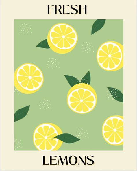 Lemon Aesthetic Art, Lemon Poster, Simple Lemon Painting, Lemon Graphic Design, Lemon Poster Aesthetic, Lemon Poster Vintage, Citrus Artwork, Market Sign, Painted Tote