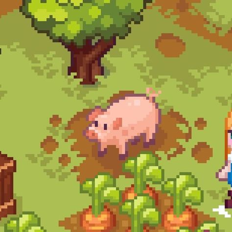 Cozy Farm Pixel Art Mockup Farm Pixel Art, Pixel Plants, Pixel Animals, Farm Games, Art Mockup, Farm Art, Small Farm, Stardew Valley, New Stuff