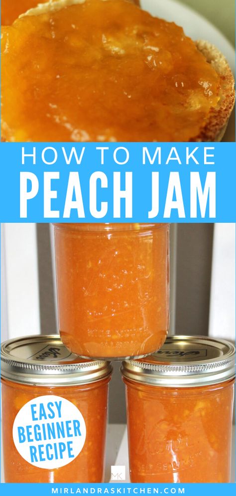 Homemade peach jam is such a wonderful treat all winter long! It tastes just like opening a jar of summer. And it is pretty easy to make! I've got all the simple steps beginners need to know to make and can their own easy peach jam. This is a simple enough canning recipe that you can include your kids so they can learn too! #familyactivity #canning #summer #foodinjars #fromscratch Homemade Peach Jam Recipes, Canned Peach Jam Recipe, Canned Peach Jam, How To Make Peach Jam, Canning For Beginners Recipes, Canning Peach Jam, Peach Jam From Canned Peaches, Recipe For Canning Peaches, How To Make Peach Jelly