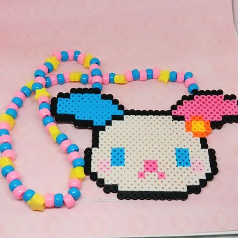 usahana perler kandi necklace !! i've made so many perlers lately aaa! i can't stop ‼️‼️‼️ 🫧🫧🫧 [sold!] 🫧🫧🫧 ♡ check out my page for tons of other kandi + jewelry content >:3 ♡ handmade with love by me! ♡ freebies with every order! thank you for your support <33 🫧🫧🫧 shares are greatly appreciated! you are helping me grow my small business <3 PLUR!! 🫶🌈 #kandi #kandikid #smallbusiness #smallbiz #kandibusiness #scenekid #kidcore #fairykei #decorakei #dreamcore #sanrio #usahana Kandi Perler Necklace, Kandi Necklaces, Sanrio Usahana, Kandi Choker, Kandi Jewelry, Kandi Singles, Jewelry Content, Kandi Beads, Kandi Necklace