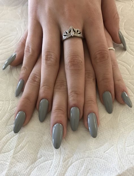 Stone Grey Nails, Dark Grey Almond Nails, Dark Grey French Tip Nails, Nardo Grey Nails, Nail Inspo Grey, Almond Nails Grey, Grey Purple Nails, Gray Almond Nails, Grey French Nails