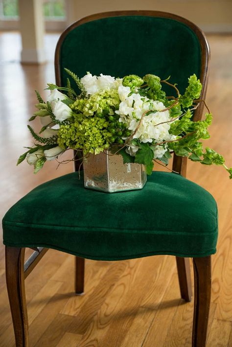 Green And White Arrangements, Irish Centerpieces, Modern Centerpieces Wedding, Green And White Centerpieces, Green Floral Centerpieces, Tulle Centerpiece, Green Floral Arrangements, Coastal Virginia, Centerpiece Inspiration