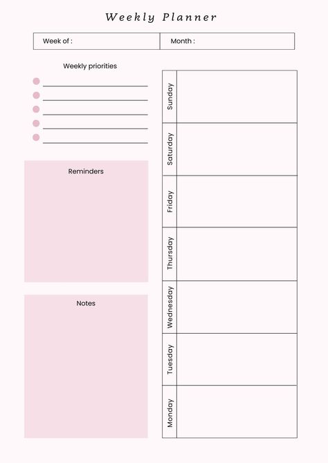 Pink Weekly Planner plannerlovers #budgetplanner Student Weekly Planner Template, Pink Work Aesthetic, Aesthetic Weekly Planner Template, Pink To Do List, Goodnotes Weekly Planner, Pink Weekly Planner, To Do List Aesthetic, Good Notes Templates, Vintage Planner