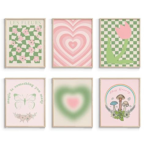 Room Danish Pastel, Green And Pink Wall Art, Pastel Aesthetic Room Decor, Pastel Aesthetic Room, Danish Pastel Decor, Murs Roses, Danish Pastel Aesthetic, Collage Mural, Pastel Poster