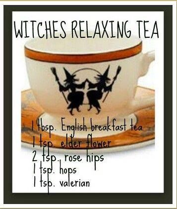 Witches relaxing tea Tea Blends Recipes, Wicca Recipes, Kitchen Witch Recipes, English Breakfast Tea, Under Your Spell, Relaxing Tea, Tea Recipe, Valerian, Witches Brew