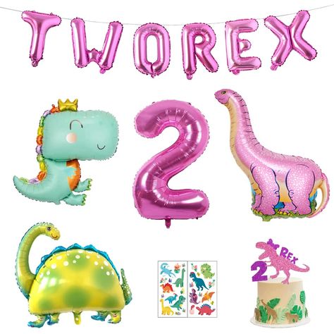 Tworanasaurus Party, Girl Three Rex Birthday Party, Two Rex Birthday Party Girl, Toddler Girl Dinosaur Birthday Party, Dinosaur 2nd Birthday Party, Girl Dinosaur Birthday Party, Dinosaur 2nd Birthday, 2nd Birthday Party Decorations, Dinasour Birthday