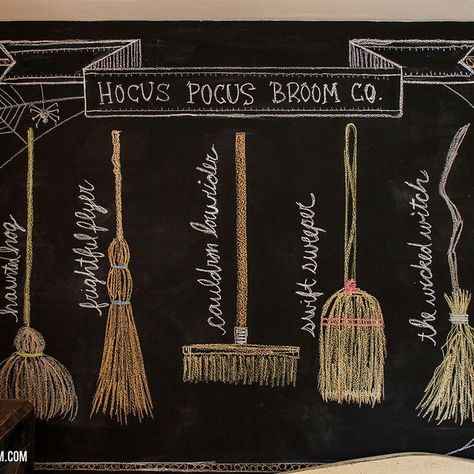 Hocus Pocus Broom Co. - Fall Inspired Chalkboard Design Fall Chalkboard, Halloween Chalkboard, Inspired By Charm, Casa Halloween, Chalkboard Drawings, Adornos Halloween, Chalkboard Designs, Diy Chalkboard, Witch Broom