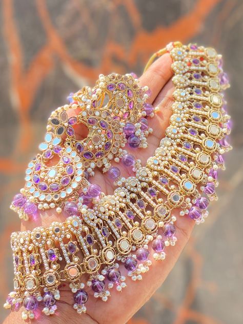 Lavender Jewelry Indian, Lavender Jewellery, Bridal Jewelry Sets Brides, Wedding Jewelry Sets Bridal Jewellery, Bridal Jewellery Inspiration, Indian Wedding Jewelry Sets, Fancy Jewelry Necklace, Pretty Jewelry Necklaces, Bridal Jewellery Design