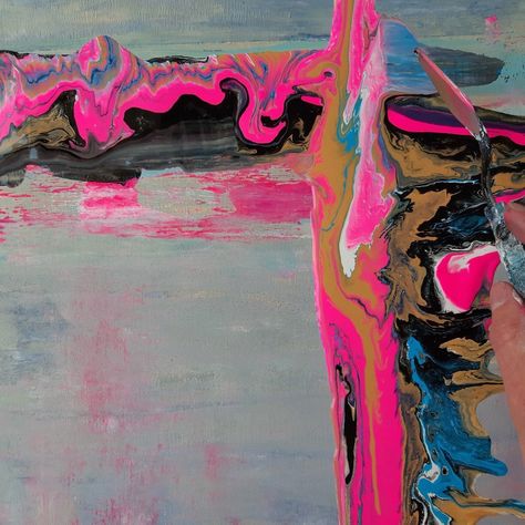 This abstract painting created with acrylic pour technique is perfect choice for your bedroom or nursery. Beautiful abstract landscape motive with bold neon pink is ready to hang! Neon Pink Painting, Abstract Neon Art, Abstract Neon Painting, Neon Abstract Painting, Neon Abstract Wall Art, Styled Desktop, Marketing Photos, Photo Packages, Boat Painting