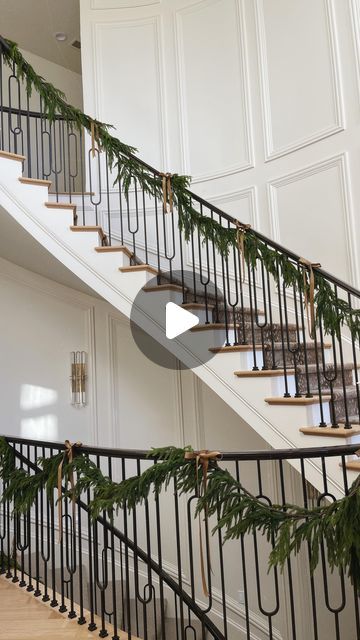 Becky Hillyard // Cella Jane on Instagram: "Christmas staircase. ✨ To SHOP my garland and ribbon comment the word LINKS and I send you a DM with info to shop. xx Follow my shop @cellajaneblog on the @shop.LTK app to shop this post and get my exclusive app-only content! https://liketk.it/4nlLp #chirstmasgarland #christmasdecor" Garland On Staircase Christmas, Staircase Garland Christmas, Garland On Stairs, Holiday Staircase, Christmas Garland Staircase, Becky Hillyard, Christmas Staircase, Cella Jane, Casual Outfits For Moms