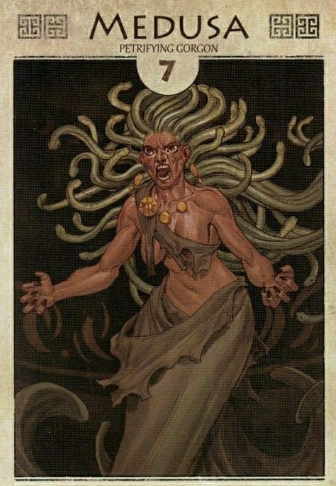 Medusa Greek Mythology Tarot Cards, Medusa Deity, Stheno And Euryale, Winged Human, Gorgon Sisters, Describe Her, Venomous Snakes, Greek Mythology Gods, Turn To Stone