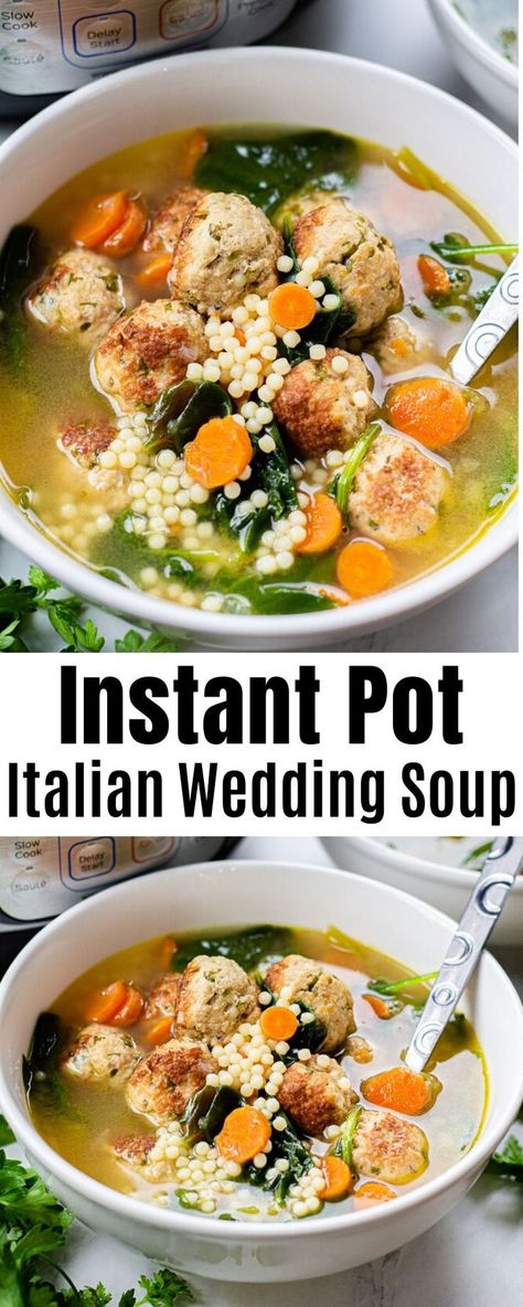 Instant Pot Italian Wedding Soup, Pasta And Spinach, Instant Pot Italian, Italian Wedding Soup Recipe, Wedding Soup, Hearty Soup, Italian Soup, Homemade Meatballs, Best Instant Pot Recipe