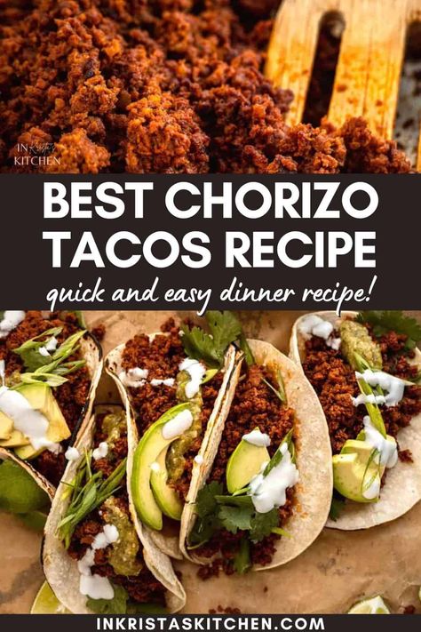 Chorizo Recipes Dinner, Avocado Salsa Verde, Beef Birria Recipe, Beef Chorizo, Chorizo Tacos, Tostada Recipes, Easy Taco Recipes, Chorizo Recipes, Corn Tortilla