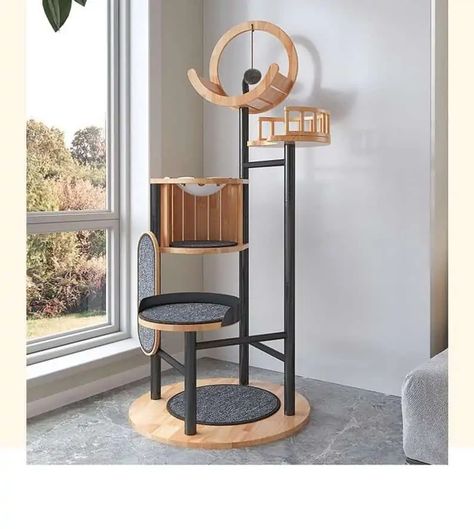 Katt Diy, Unique Cat Trees, Cat Tree Designs, Tre Kunst, Cat Climbing Tower, Cat Furniture Design, Katt Grejer, Wooden Cat Tree, Wooden Cat House