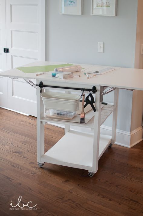 Drop Leaf Craft Table Diy, Drop Leaf Craft Table, Cricut Craft Cart Ideas, Diy Drop Leaf Table, Drop Leaf Table Diy, Rolling Craft Cart, Diy Craft Table, Work Cart, Refurbish Ideas